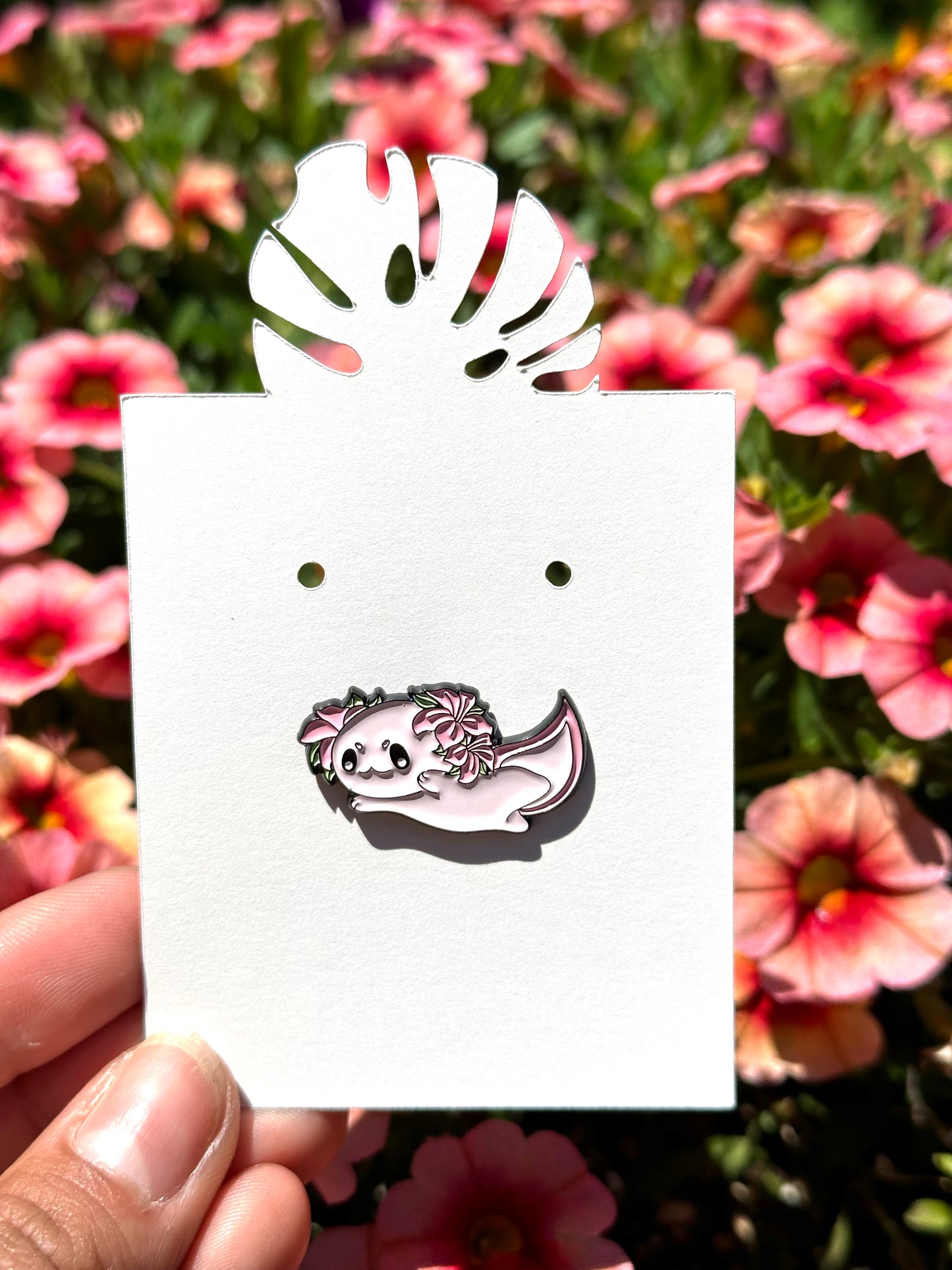 Pink Lily Axolotl Enamel Pin