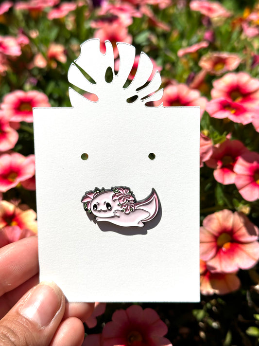 Pink Lily Axolotl Enamel Pin