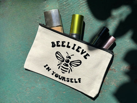Beelieve in Yourself Bee canvas bag, pencil pouch, make up bag, Zipper bag
