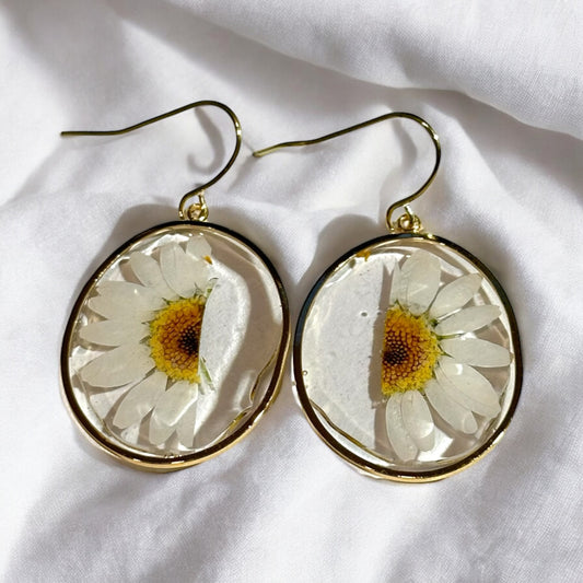 Half White Chrysanthemum Earrings Gold plated brass