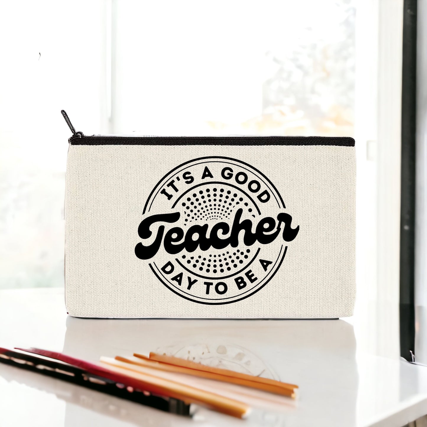 Good teacher canvas bag, pencil pouch, make up bag, Zipper bag