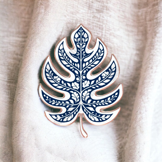 Fine Pottery Monstera Leaf Enamel Pin - Original Artwork by The Plant Ecologist, Made in the USA (1.25 inches)