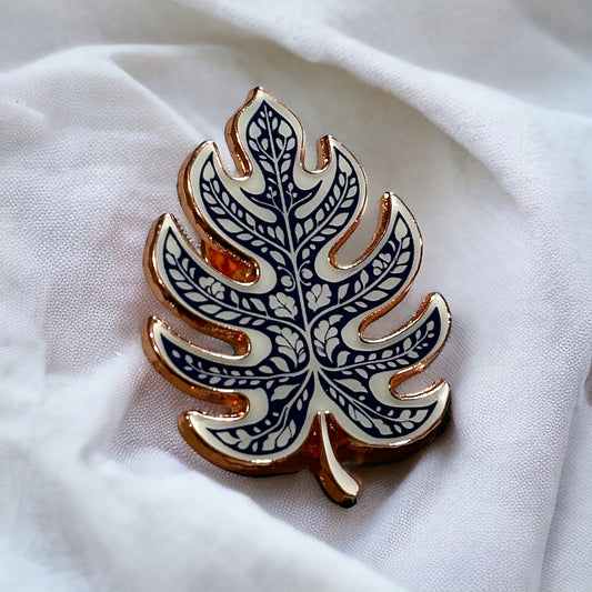 Fine Pottery Monstera Leaf Enamel Pin - Original Artwork by The Plant Ecologist, Made in the USA (1.25 inches)